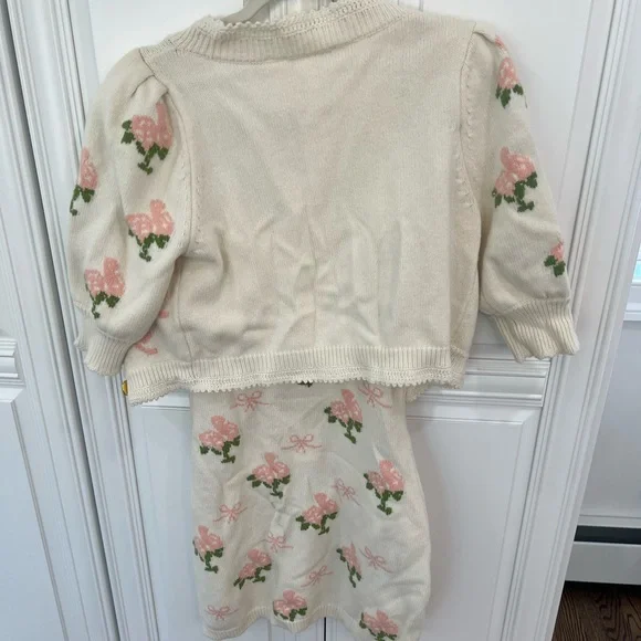 LoveShackFancy Cream and Pink Floral Cardigan Set - Picture 3 of 9